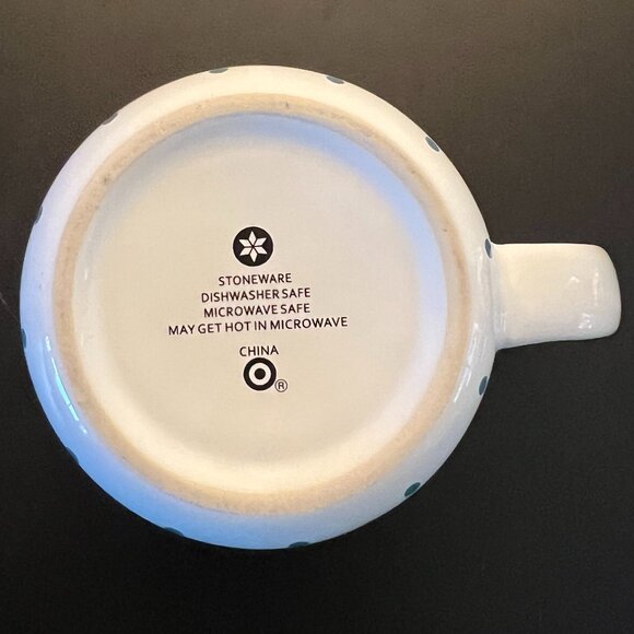 Letter J Monogram Initial Stoneware Mug ~ Teal Polka Dots & Metallic Gold Accent - Picture 7 of 8